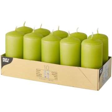 Set 10 lumanari, model Pillar, diametru 40 mm, inaltime 90 mm, culoare verde