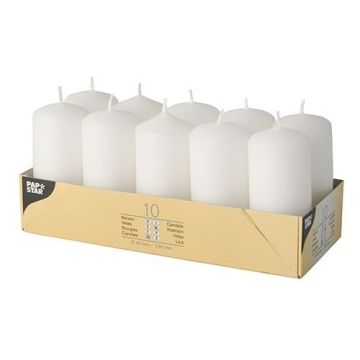 Set 10 lumanari Pillar,  diametrul 40x90 mm, alb, parafina