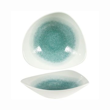 Bol triunghiular, linia Studio Prints-Raku, portelan super-vitrifiat de culoare Jade Green, glazurat pe toata suprafata, capacitate 600ml, diametru 235mm