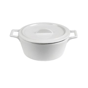 Caserola rotunda cu 2 manere, din portelan alb, diametru 130mm