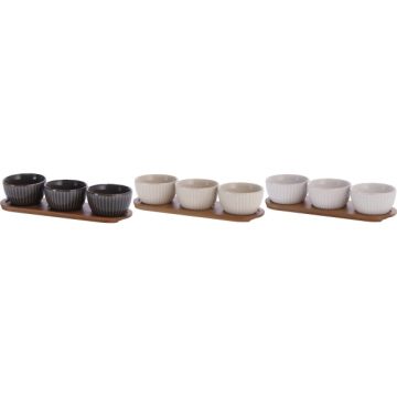 Set 3 boluri din ceramica cu suport din bambus