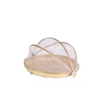 Platou rotund din bambus cu cupola din plasa pentru protectie