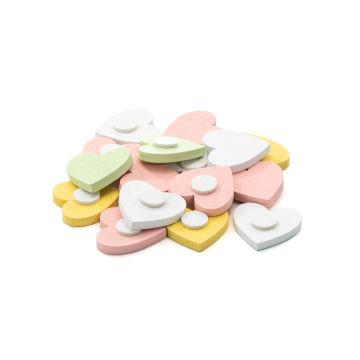 Set 24 decoratiuni autoadezive din lemn, model inima  