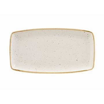 Platou dreptunghiular, portelan super-vitrifiat de culoare Barley White glazurat pe toata suprafata, decorat manual, dimensiuni 350x185mm